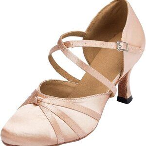 Women's Satin Ballroom Dance Heels 8 7.5cm Suede Sole Evening Prom Shoes